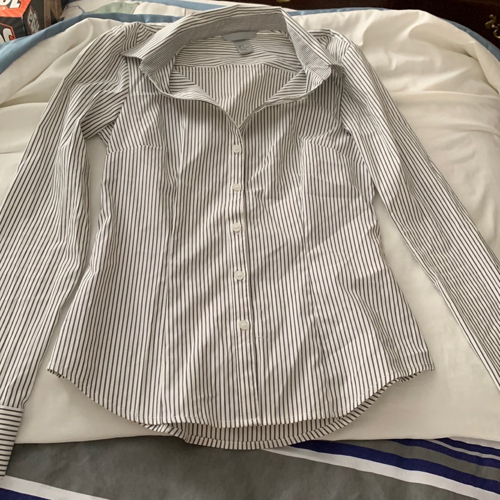 Striped button down collared blouse